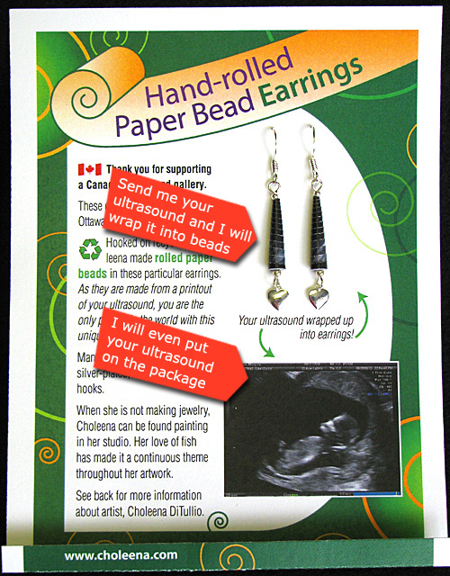 hand-rolled paper bead made from your ultrasound picture
