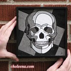 Skull, mini. 82 paper tiles. $137. Includes framing. Tax-free. 7.5″x7.5″ Very reasonable shipping available.