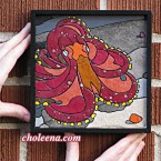 Octopus (mini). 97 paper tiles. $156. Tax-free. Includes framing. 7.5″x7.5″ Very reasonable shipping available. Recycled and hand-made papers.