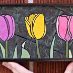 Multi-coloured Tulips, mini. 86 paper tiles. $142. Includes framing. Tax-free. 14″x5″