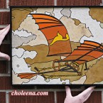 Da Vinci Flying Machine 1, small. 177 paper tiles. $275. Includes framing. Tax-free. 17″x13.5″ Very reasonable shipping available.