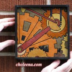 Gears, mini detail 3. 58 paper tiles. $105. Includes framing. Tax-free. 7.5″x7.5″ Very reasonable shipping available.