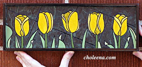 Yellow Tulips (mini), 86 paper tiles. $142. Includes framing. Tax-free. 14″x5″